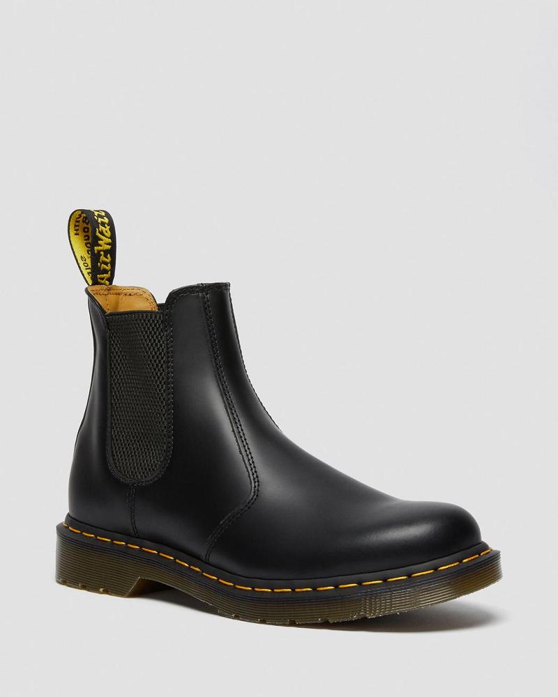 Women\'s Dr Martens 2976 Yellow Stitch Smooth Leather Chelsea Boots Black | AU 120VRW